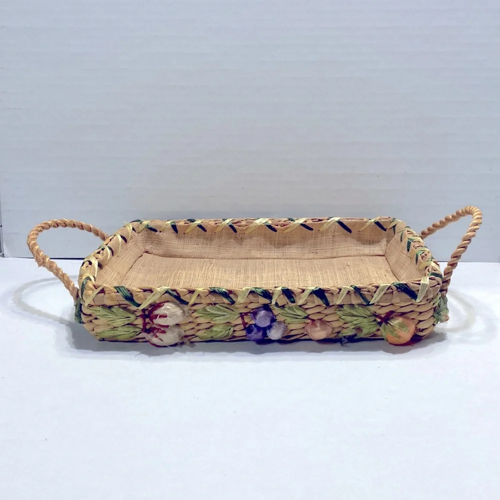 4 Piece Vintage Rafia Woven Rattan Basket Set